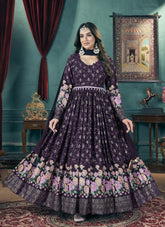 Purple colour gown looking so swank